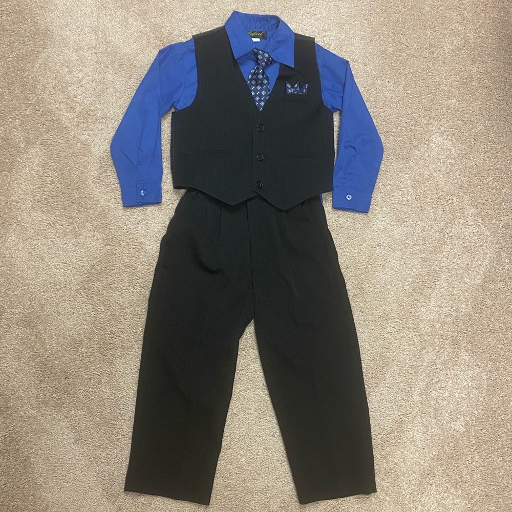 COPY - Boys Size 5 Black Pinstripe Vest Suit With Tie